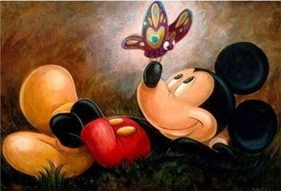 Dimanta mozaīka "Mickey Mouse with a butterfly" 30x40cm cena un informācija | Dimantu mozaīkas | 220.lv