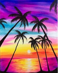 Dimanta mozaīka "Palms at sunset" 30x40cm cena un informācija | Dimantu mozaīkas | 220.lv