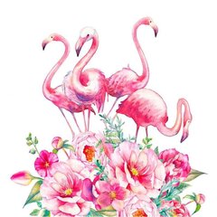 Dimanta mozaīka "Pink flamingos in flowers" 30x30cm cena un informācija | Dimantu mozaīkas | 220.lv