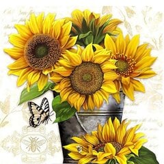 Dimanta mozaīka "Sunflowers in a bucket" 30x30cm cena un informācija | Dimantu mozaīkas | 220.lv