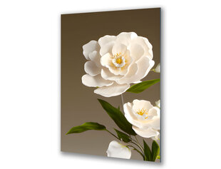 Stikla Bilde ziedi balts zieds uz pelēka fona 95x150 cm cena un informācija | Interjera priekšmeti | 220.lv