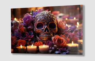 Stikla Bilde zelta galvaskauss santa muerte tetovējums 130x83 cm цена и информация | Детали интерьера | 220.lv