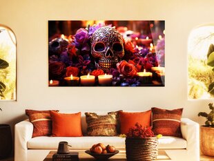 Stikla Bilde zelta galvaskauss santa muerte tetovējums 130x83 cm цена и информация | Детали интерьера | 220.lv