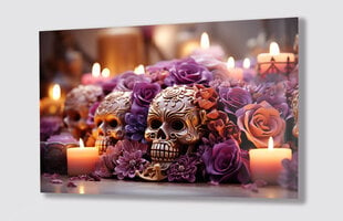 Stikla Bilde santa muerte zelta galvaskausa ziedi 36x23 cm цена и информация | Детали интерьера | 220.lv