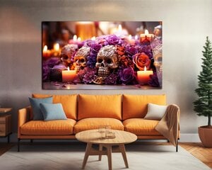 Stikla Bilde santa muerte zelta galvaskausa ziedi 130x83 cm цена и информация | Детали интерьера | 220.lv