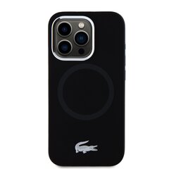 Lacoste Liquid Silicone Microfiber Silver Croc Logo MagSafe Case for iPhone 15 Pro Black цена и информация | Чехлы для телефонов | 220.lv