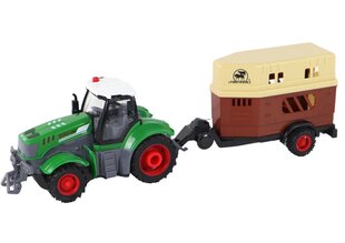 Tālvadības traktors ar piekabi Lean Toys, zaļš/pelēks, 41x11x12 cm cena un informācija | Rotaļlietas zēniem | 220.lv