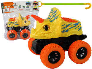 Dinozauru rotaļu mašīna Lean Toys, dzeltena/oranža, 13x12x11,5 cm cena un informācija | Rotaļlietas zēniem | 220.lv