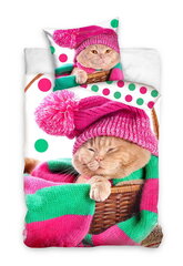 Kokvilnas gultasveļa 160x200 Cat in Pink Hat цена и информация | Детское постельное бельё | 220.lv