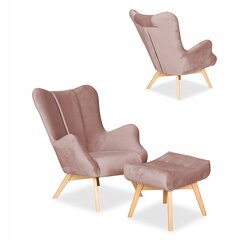 Vika Skandināvu krēsls ar pufa kāju paliktni, veidots noformēts Family Furniture lillā rozā krāsā цена и информация | Кресла в гостиную | 220.lv
