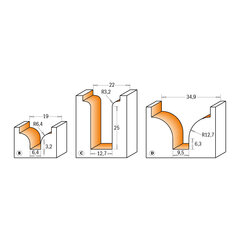 CMT Noapaļošanas dekoratīvā frēze D19 R6.4 S12 mm B tips cena un informācija | Frēzes | 220.lv