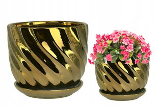 Keramikas korpuss ar apaļu zelta pamatni 18x16cm cena un informācija | Puķu podi | 220.lv