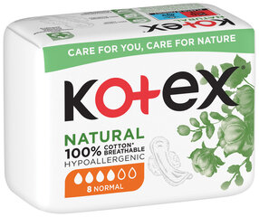 Гигиенические пакеты Kotex Natural Normal, 10x8 шт. цена и информация | Тампоны, гигиенические прокладки для критических дней, ежедневные прокладки | 220.lv