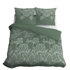 Satīna gultasveļa 160x200 Ziedi Lapas Zaļš cena un informācija | Gultas veļas komplekti | 220.lv