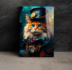 Stikla Bilde pasaku kaķis cepurē pulksteņi 23x36 cm цена и информация | Картины | 220.lv