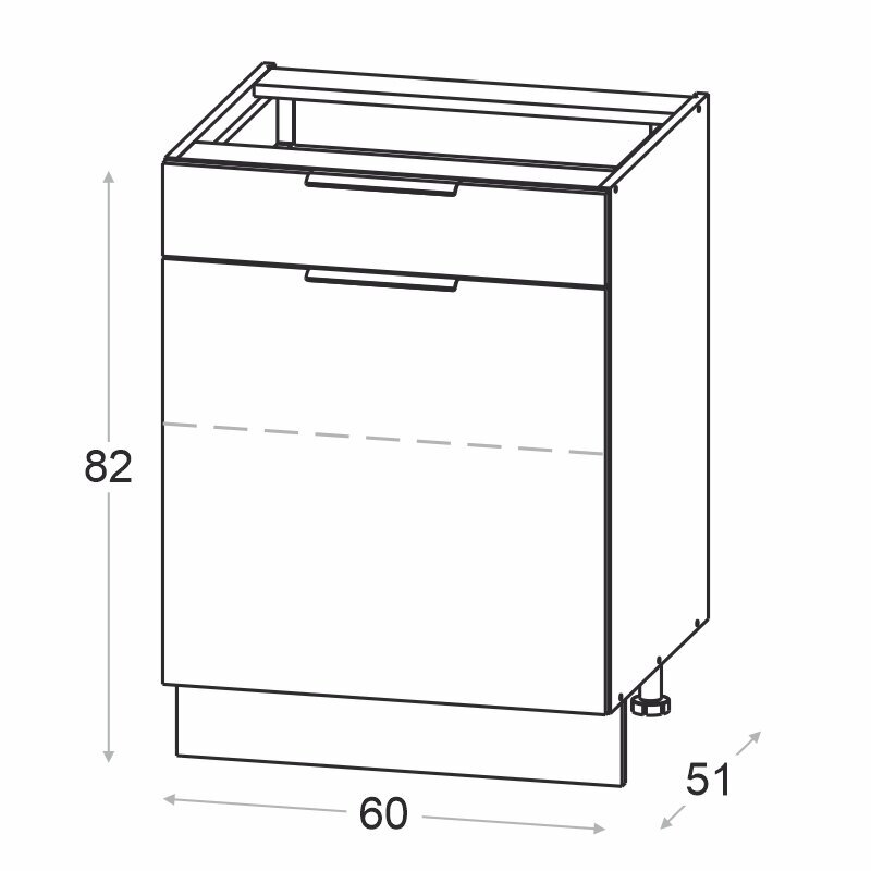 NOVO apakšējais virtuves skapis 60 cm ar atvilktni, balts matēts цена и информация | Virtuves skapīši | 220.lv