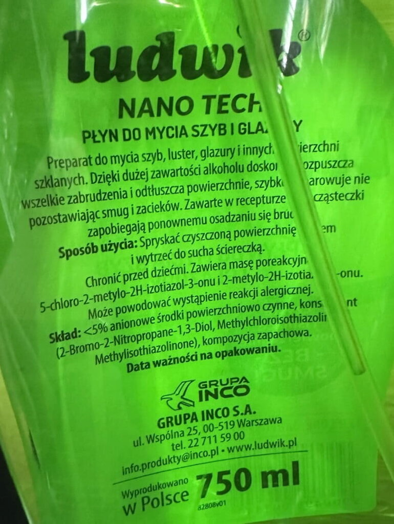 Ludwik stikla un glazūras tīrīšanas līdzeklis 750 ml nano - tech apple cena un informācija | Tīrīšanas līdzekļi | 220.lv