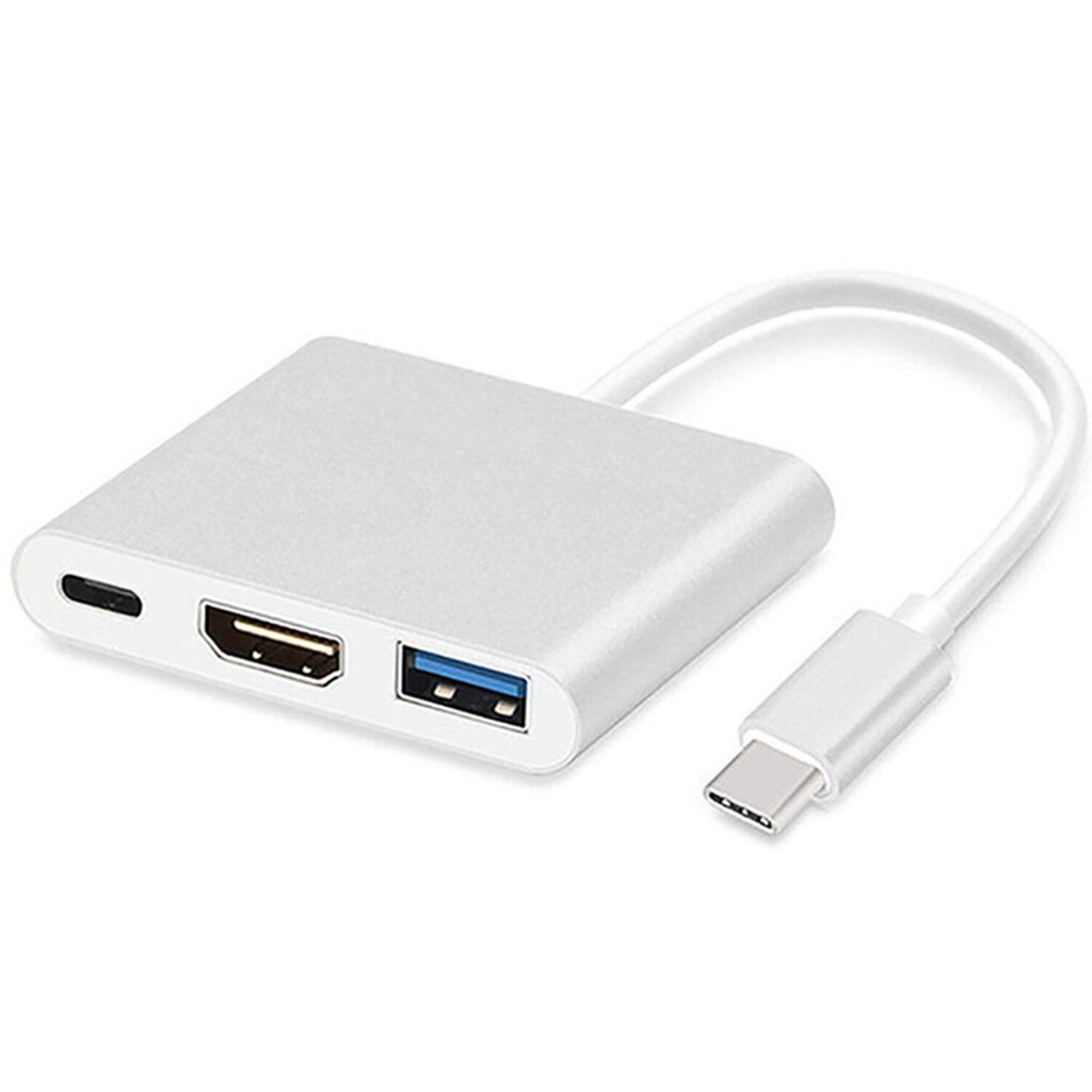 iLike HD1 3in1 USB-C (Type-C) Ligzdas uz HDMI 4K / USB 3.0 / USB-C Siev. Audio & Video Kabeļa Adapteris Sudraba цена и информация | Adapteri un USB centrmezgli | 220.lv