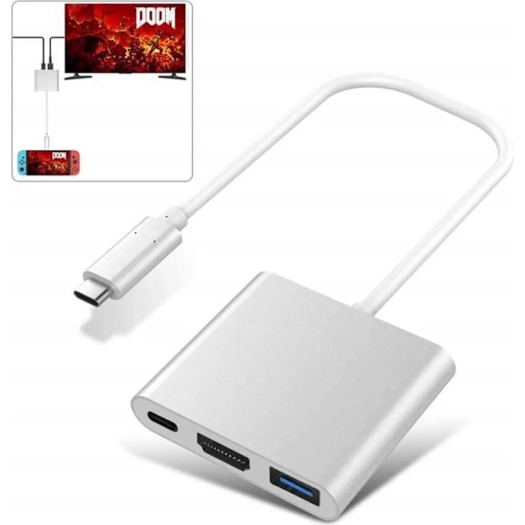 iLike HD1 3in1 USB-C (Type-C) Ligzdas uz HDMI 4K / USB 3.0 / USB-C Siev. Audio & Video Kabeļa Adapteris Sudraba цена и информация | Adapteri un USB centrmezgli | 220.lv