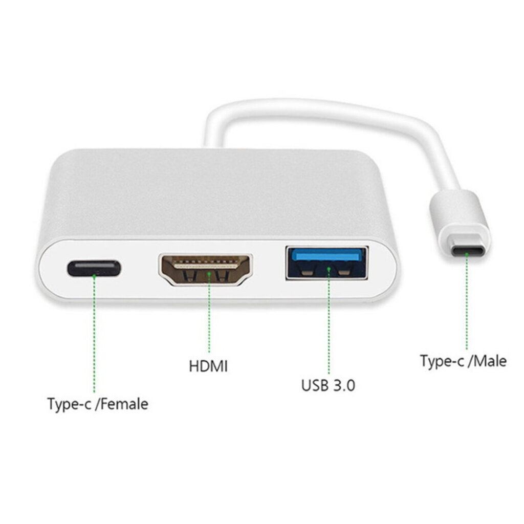 iLike HD1 3in1 USB-C (Type-C) Ligzdas uz HDMI 4K / USB 3.0 / USB-C Siev. Audio & Video Kabeļa Adapteris Sudraba цена и информация | Adapteri un USB centrmezgli | 220.lv