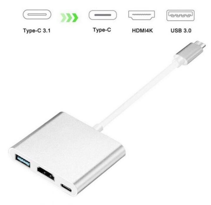 iLike HD1 3in1 USB-C (Type-C) Ligzdas uz HDMI 4K / USB 3.0 / USB-C Siev. Audio & Video Kabeļa Adapteris Sudraba цена и информация | Adapteri un USB centrmezgli | 220.lv