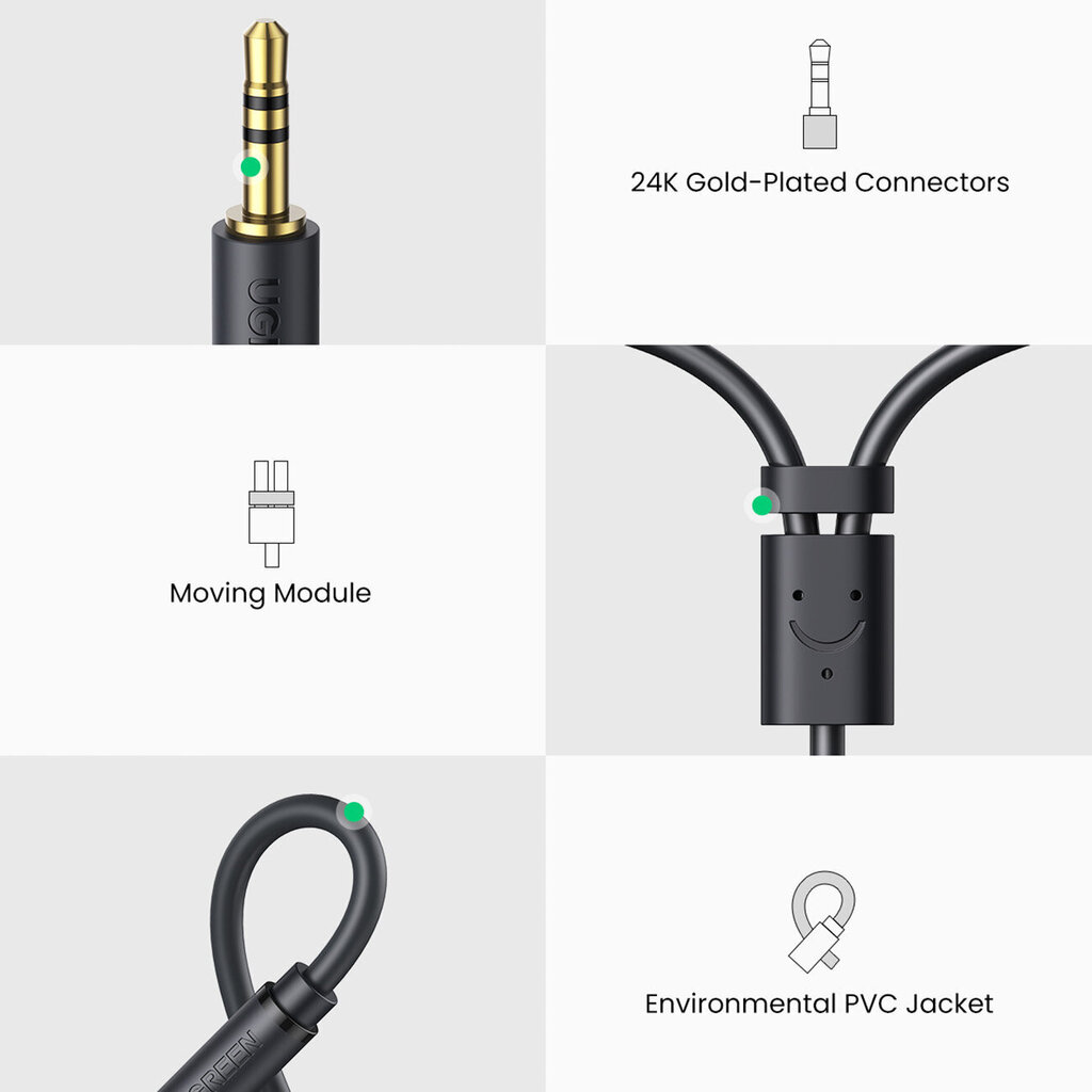 Ugreen 3,5 mm/2xRCA, 0.25 m цена и информация | Kabeļi un vadi | 220.lv