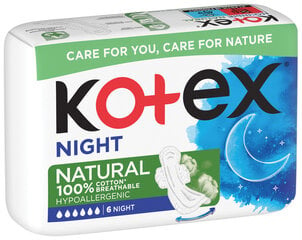 Higiēniskās paketes Kotex Natural Night, 10 x 6 gab. cena un informācija | Tamponi, higiēniskās paketes, ieliktnīši | 220.lv