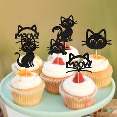 '12gb/24gb cute mirdzošs melns dzīvnieks mājdzīvnieks kaķis kaķēns cupcake ieliktņa dekorācijas izkārtojums cute meow ballīte dzimšanas dienas ballītes tēmas sērija kūku ievietošanas ainas izkārtojums' cena un informācija | Svētku dekorācijas | 220.lv