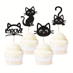 '12gb/24gb cute mirdzošs melns dzīvnieks mājdzīvnieks kaķis kaķēns cupcake ieliktņa dekorācijas izkārtojums cute meow ballīte dzimšanas dienas ballītes tēmas sērija kūku ievietošanas ainas izkārtojums' cena un informācija | Svētku dekorācijas | 220.lv