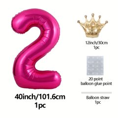 '2gab superliels rozā sarkans numurs plus kroņa alumīnija plēves balonu komplekts' cena un informācija | Svētku dekorācijas | 220.lv