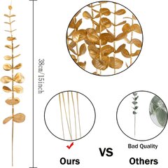 '10gab melnas/zelta mākslīgās eikalipta lapas dekors eikalipta zari viltus eikalipts ar viltotām lapām 38.1 cm mākslīgais eikalipta kāts vāzes kāzu pušķim mājās' cena un informācija | Svētku dekorācijas | 220.lv