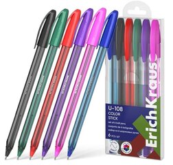 Набор шариковых ручек ErichKrause Ultra Glide U-108 Stick Color, 1,0 мм, 6 ручек цена и информация | Письменные принадлежности | 220.lv