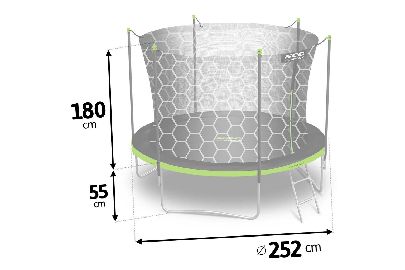 Dārza batuts ar iekštelpu tīklu un kāpnēm, Neo sport, 8 ft/252 cm. cena un informācija | Batuti | 220.lv