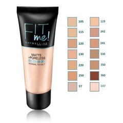 Maybelline Fit Me! Foundation Matte + Poreless 102 Fair Ivory matējošs šķidrais make-up 30 ml cena un informācija | Grima bāzes, tonālie krēmi, pūderi | 220.lv