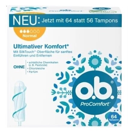 O.B. ProComfort Normāli Tamponi, 64 gab. (VĀCU RAŽOJUMS) cena un informācija | Tamponi, higiēniskās paketes, ieliktnīši | 220.lv