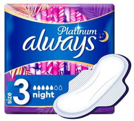 Always Platinum sanitārie dvieļi ar spārniem 6 gab. ultra nakts cena un informācija | Tamponi, higiēniskās paketes, ieliktnīši | 220.lv