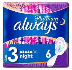 Always Platinum sanitārie dvieļi ar spārniem 6 gab. ultra nakts cena un informācija | Tamponi, higiēniskās paketes, ieliktnīši | 220.lv