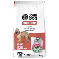 John Dog Good Form Adult Medium and Large Breeds ar cūkgaļu un liellopu gaļu, 3 kg cena un informācija | Sausā barība suņiem | 220.lv