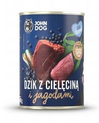 John Dog Berry Puppy konservi ar mežacūkas, teļa gaļu un mellenēm, 6x400 g cena un informācija | Konservi suņiem | 220.lv