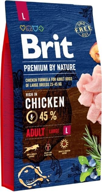 Brit Premium By Nature L Adult lielu šķirņu suņiem, ar vistu, 8 kg cena un informācija | Sausā barība suņiem | 220.lv