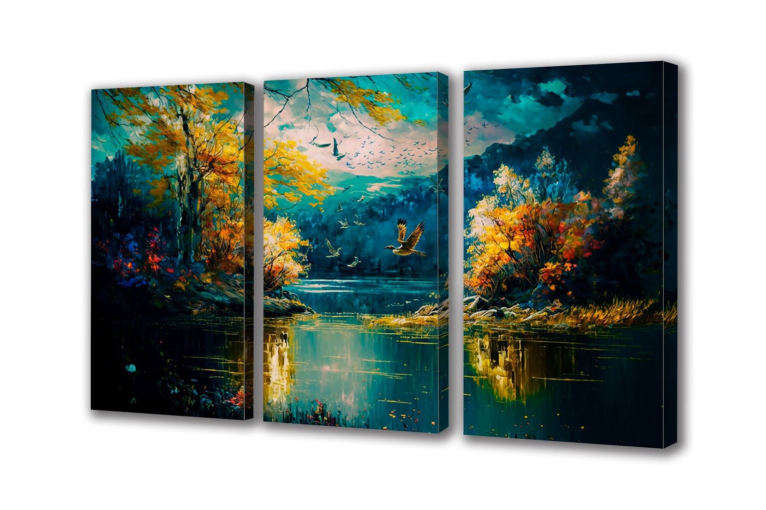 Glezna uz audekla ezera ainava rudens daba 180x90 cm цена и информация | Gleznas | 220.lv