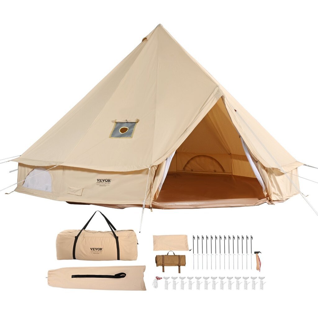 Kokvilnas brezenta telts Vevor, visiem gadalaikiem, 8-10 cilv., bēša cena un informācija | Teltis | 220.lv