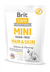 Brit Care Mini Hair&Skin hipoalerģiska, bezgraudu sausā suņu barība kažokādu kopšanai, 2 kg cena un informācija | Sausā barība suņiem | 220.lv
