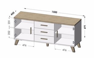 Комод Cama LOTTA 150 2D3S дуб вотан + черный матовый цена и информация | Комоды | 220.lv