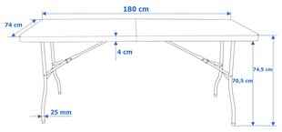 RATTAN ēdināšanas galds saliekams koferī - 180 cm, melns цена и информация | Столы для сада | 220.lv