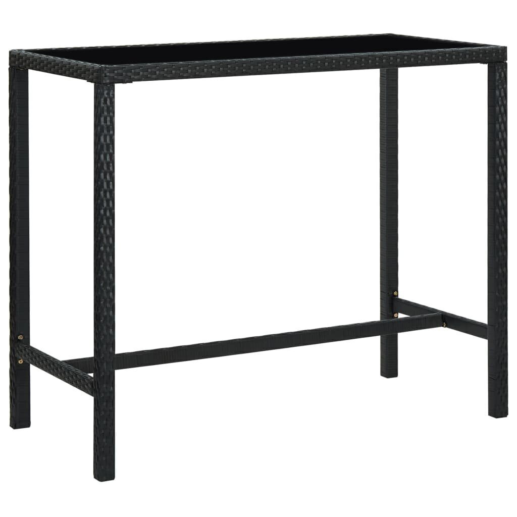 dārza bāra galds, melns, 130x60x110 cm, PE rotangpalma, stikls cena un informācija | Dārza galdi | 220.lv