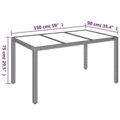 dārza galds, stikla virsma, melns, 150x90x75 cm, PE rotangpalma cena un informācija | Dārza galdi | 220.lv