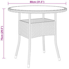 dārza galds, Ø80x75 cm, melns, rūdīts stikls, PE rotangpalma cena un informācija | Dārza galdi | 220.lv