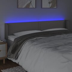 gultas galvgalis ar LED, 163x16x78/88 cm, pelēka mākslīgā āda cena un informācija | Gultas | 220.lv