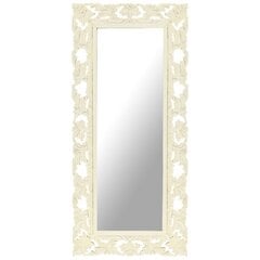 spogulis, balts, 110x50 cm, ar kokgriezumiem, mango masīvkoks cena un informācija | Spoguļi | 220.lv